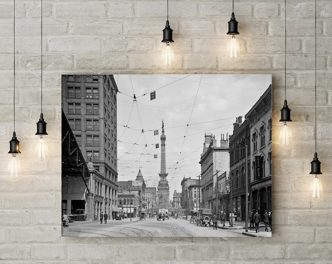 1907 Indianapolis Photo Downtown Monument circle image from west market street poster Indiana downtown home decor house warming gift idea