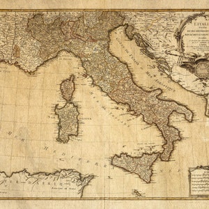Kaart van Italië - Vintage Italiaanse kaart - Antieke kaart afdrukken - Vintage kaart van Italië - Fijne reproductie - Kaartdecor - Grote muurkaart - Franse kaart