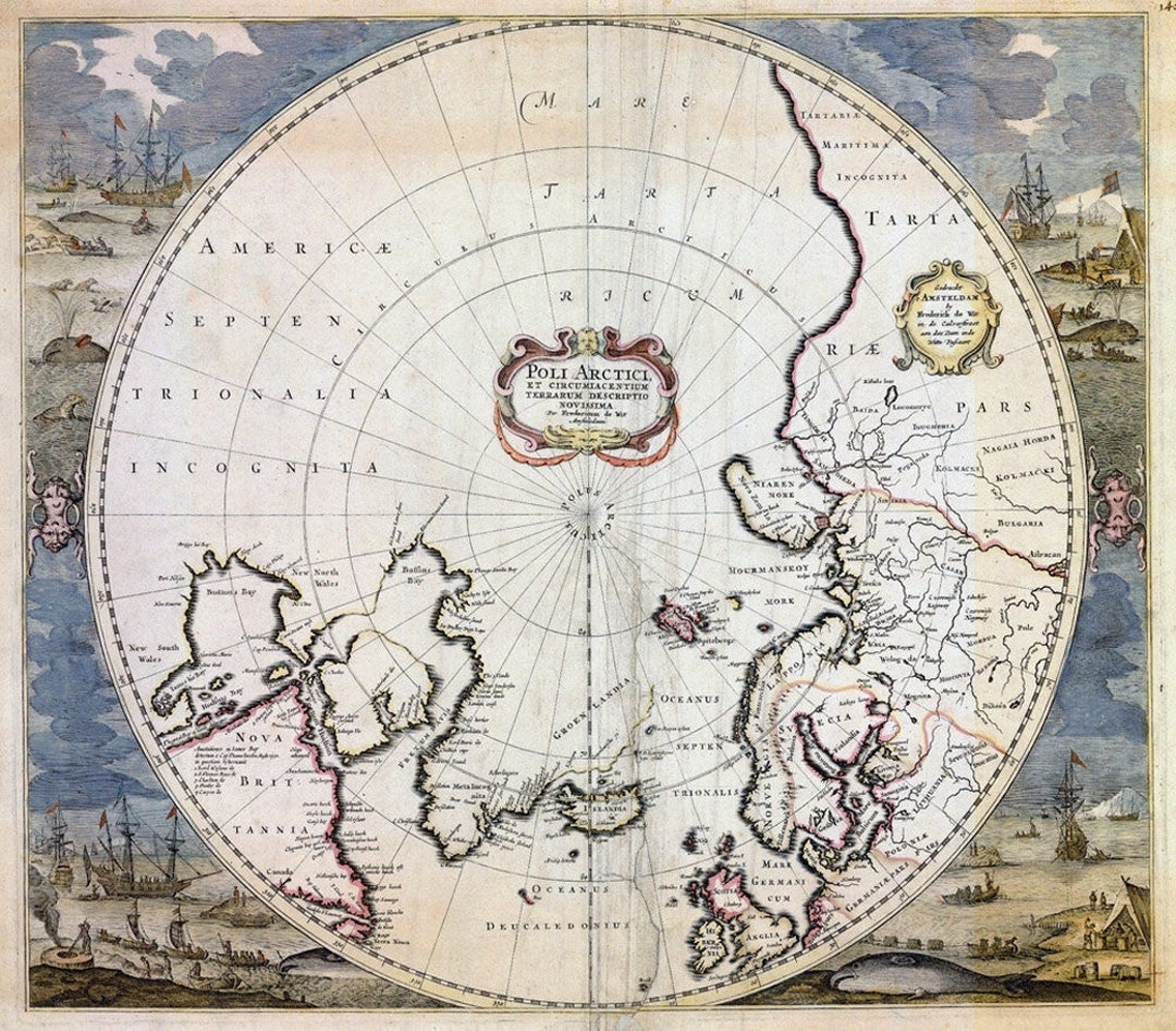 北極地図 大型 ヴィンテージ 歴史的な古い世界地図 北極圏