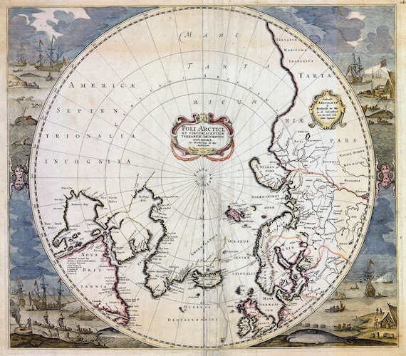 North Pole Map LARGE Vintage Historic Old World Map of Arctic | Etsy
