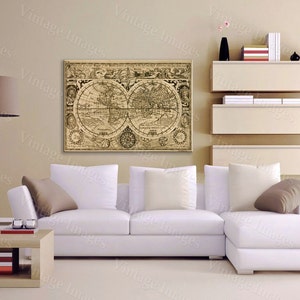 Giant Historic 1628 Old Antique Restoration decorator Style World Map Fine Art Print Old World Map Wall Decor Large size up to 43" x 56