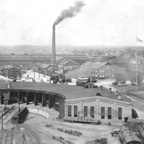 Vintage Lafayette Indiana Skyline Photo  Black & White 1923 The Monon Shops Railroad Train Yard Indiana Trains Terminal Photograph