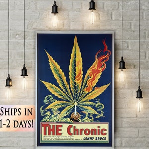 Vintage Marijuana Poster with Lenny Bruce Quote, Cannabis Decor for Dispensary Shop Supply, Fine Art Print.