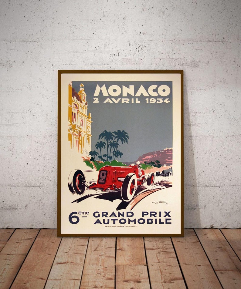 1934 Monaco Grand Prix Poster, Race Fan Gift, Fine Art Print, Formula 1 racing poster print, Wall Decor image 4