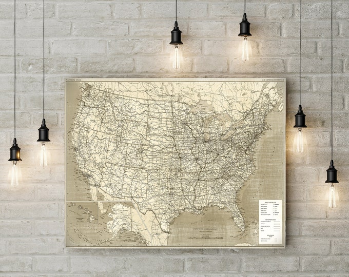 Large UNITED STATES Executive wall map United States of America Map Poster Travel Map USA Map Print Map of the us Wall Art Travel Gift Decor