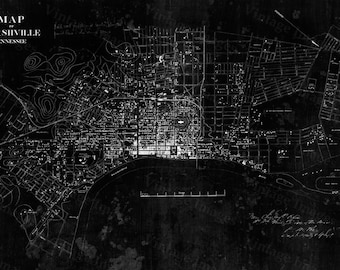 Nashville Map Tennessee 1860 restoration decorator style Vintage Nashville Map Old Map of Nashville Black WALL Map Home Decor Large Map