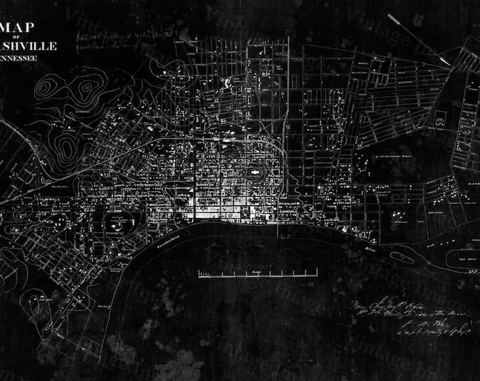 Nashville Map Tennessee 1860 restoration decorator style Vintage Nashville Map Old Map of Nashville Black WALL Map Home Decor Large Map