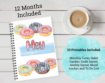 Donut Digital Planner, Donut Printable art, Year round printable planner, Printable Calendar, Planner Inserts, Bujo Printable, Bujo Kit