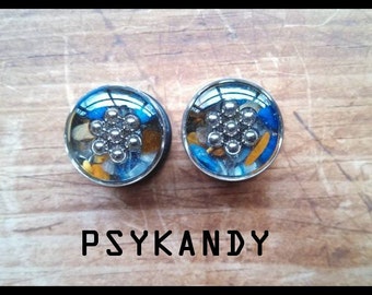 9/16 Inch Crystal Energy Orgone Plugs - 9/16" - Sacred Geometry - Unique - Quartz, Tiger Eye, Lapis - Body Jewelry - Custom Sizes Available