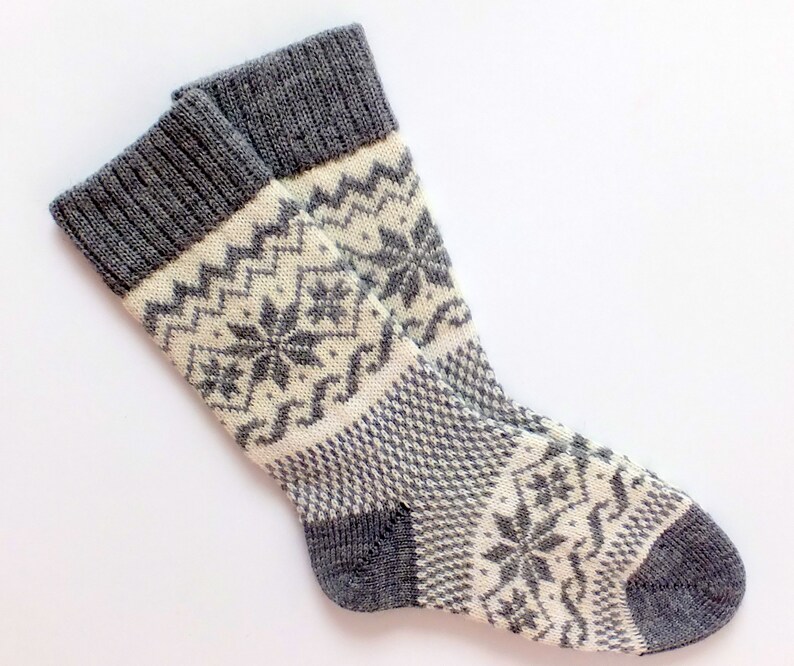 Classic Scandinavian Wool Socks with patterns. Women and Men wool socks. Gray wool socks. Warm socks. Leg warmer. image 3