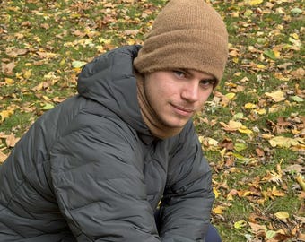 Alpaca wool men beanie. Winter wool knitted hat.