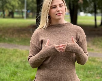 Handmade Alpaca-Silk Sweater: Women's Knit Pullover with Hand Holes