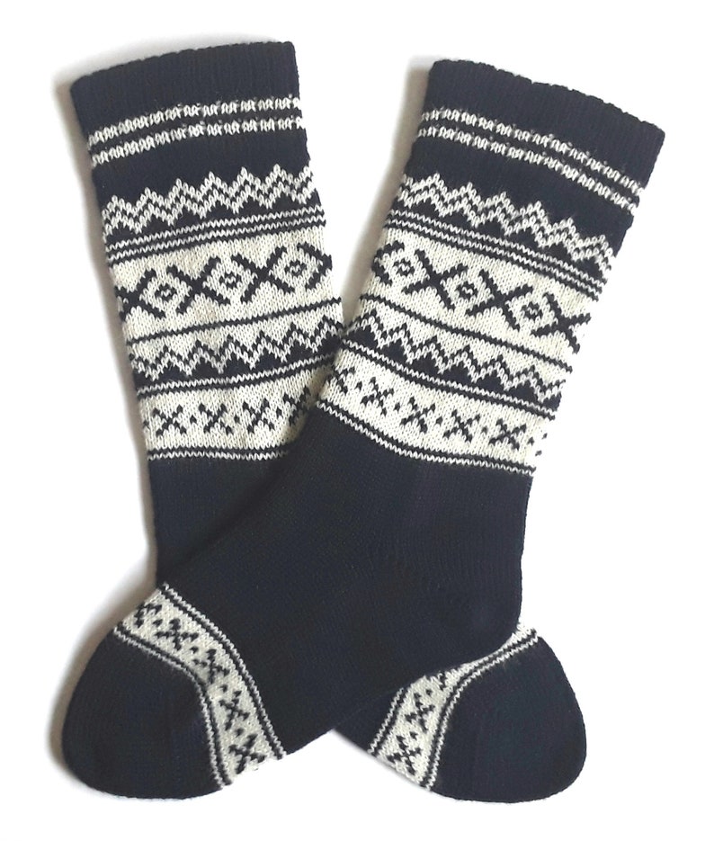 Wool Socks With Patterns Navy Blue Wool Socks Geometric - Etsy