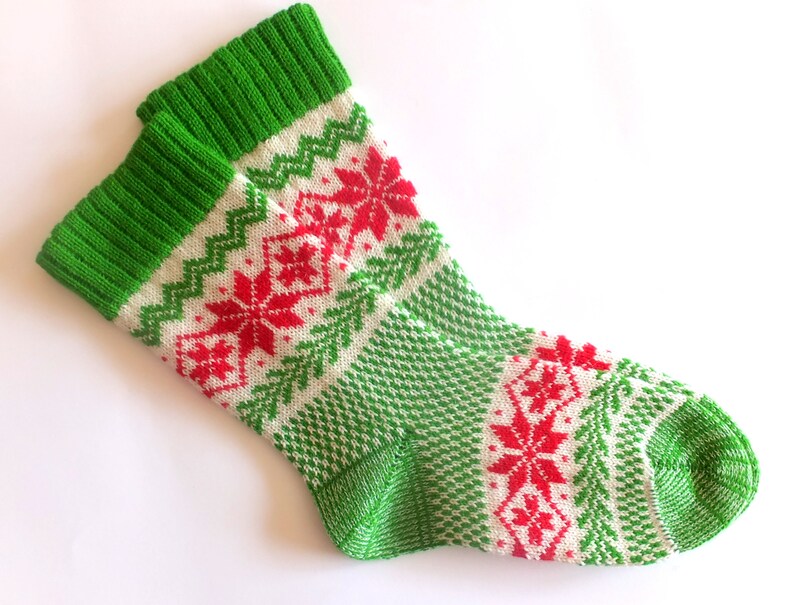 Knit Christmas Wool Socks With Patterns Gift Christmas Socks Etsy