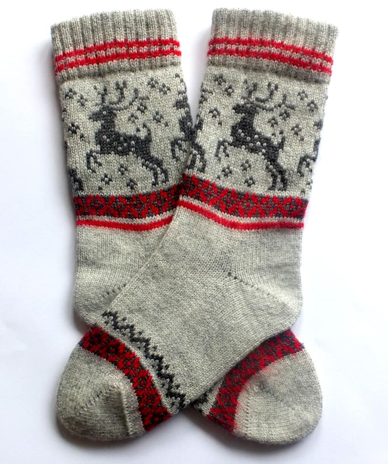 Gray Wool Socks With Deers Knit Warm Wool Socks Women and Men - Etsy