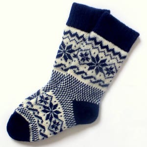 Knit Wool Socks Navy blue hand made socks Women and Men socks Gift socks