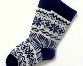 Handmade Wool Socks, Navy Blue Scandinavian Knit