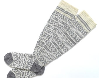 Knit long wool socks Wool socks with patterns Women long wool socks Winter wool socks