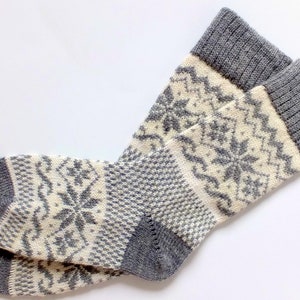 Classic Scandinavian Wool Socks with patterns. Women and Men wool socks. Gray wool socks. Warm socks. Leg warmer. image 5