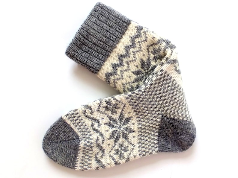 Classic Scandinavian Wool Socks with patterns. Women and Men wool socks. Gray wool socks. Warm socks. Leg warmer. image 1