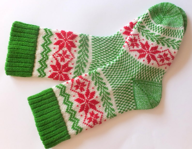 Knit Christmas Wool Socks With Patterns Gift Christmas Socks Etsy