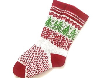 Knit Christmas Wool Socks: Red, White, and Green