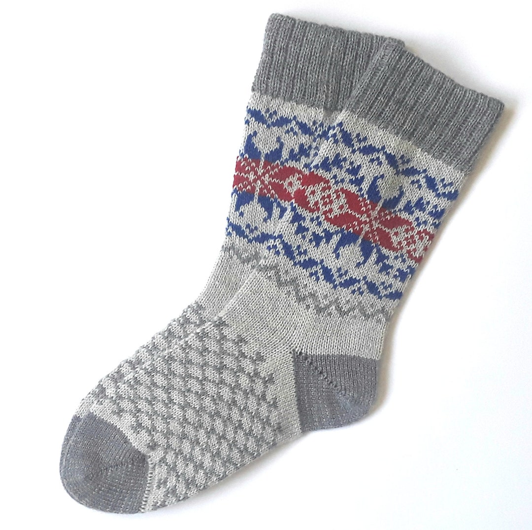 READY TO SHIP Wool Socks With Patterns Gray Knit Wool Socks - Etsy