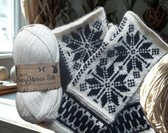 Hand knit Alpaca-Silk Fingerless gloves with patterns. Christmas gloves gift for women