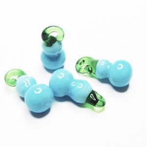 4 pc - 19-25 mm Gourd lampwork glass unique handcrafted vegetable blue green beads miniature beading jewelry craft supplies gift