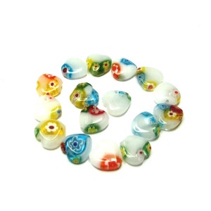 5 pc - 9-10 mm Heart Millefiori glass random mix color beads beading unique handcrafted jewelry craft supplies Valentine&#39;s Day love gift