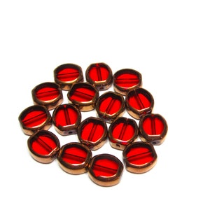 16 pc - 9 x 10 mm Oval flat glass ruby red antique gold beads table cut bead strand beads beading jewelry craft supplies gift