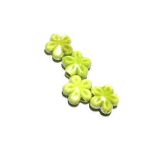 4 pc - 11 mm Flower ceramic porcelain light olive green miniature beads beading jewelry  craft supplies gift