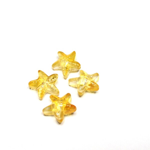 5 pc - 15 x 7 mm Starfish golden yellow transparent light yellow glass minature beads beading jewelry supplies sealife gift