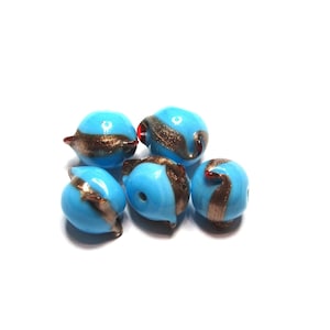 5 pc - 18-20 mm Round Lampwork  blue bronze ribbon beads beading jewelry craft supplies