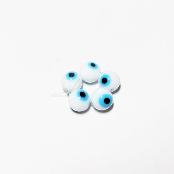 5 pc - 7-8 mm Eye eyeball lampwork glass white blue black beads handcrafted unique beading jewelry craft supplies gift miniature