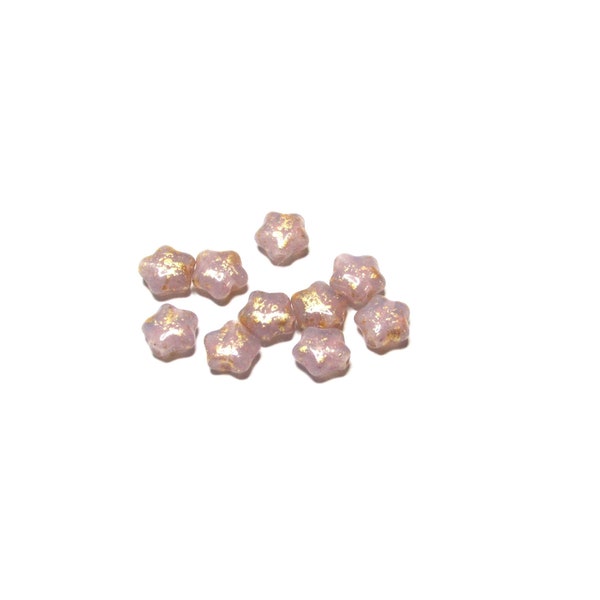10 Star pink gold fleck Czech glass miniature beads beading supplies jewelry supplies craft supplies gift
