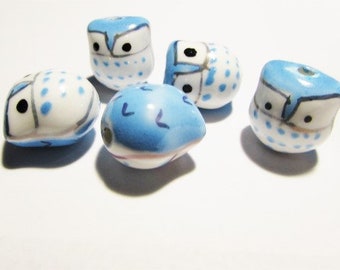 6 Porcelain Hand Painted Light Brown 16x15mm Puppy Dog Beads