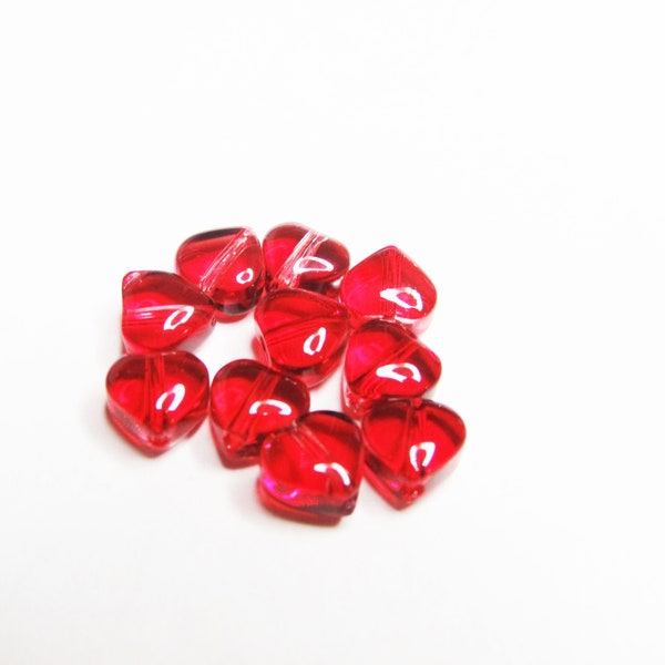 10 pc - 5-6 mm Heart red Czech glass Valentines Day beads beading supplies jewelry supplies craft supplies love friendship gift