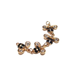 4 pc - 18 mm Bumble bee connector gold plate yellow black beads beading jewelry craft supplies insect gift crystal