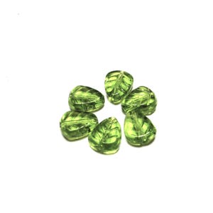 6 pc - 10 x 8 mm Leaf Czech glass olive green glass miniature beads beading jewelry craft supplies gift