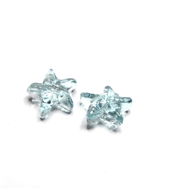 2 pc - 15 x 7 mm Starfish light aqua transparent aqua glass minature beads beading jewelry supplies sealife gift animal