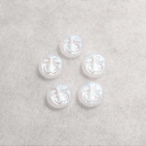 5 pc - 9 mm Moon face beads Aurora Borealis Czech glass  AB Moon beading supplies jewelry supplies craft supplies celestial gift