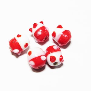 5 pc - 13-14 mm Barrel lampwork glass barrel red white beads beading craft jewelry supplies unique handcrafted gift