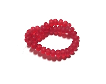 Recycled Glass Rondelle Beads - 8x56 mm Crimson Red Craft Supplies  (37 pc)