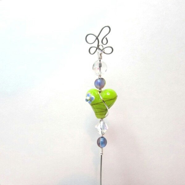 Heart, Green, Cake Tester, Lampwork, Stainless, Handmade