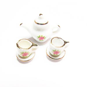5 pc - 10-33 mm Tea set miniature porcelain ceramic white pink rose gold  beads beading   jewelry craft supplies gift