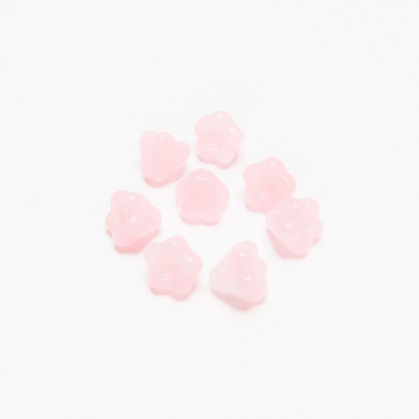 8 pc - 6 x 5 Bellflower light pink flower pink Czech glass opaque beads beading supplies jewelry supplies craft supplies miniature gift