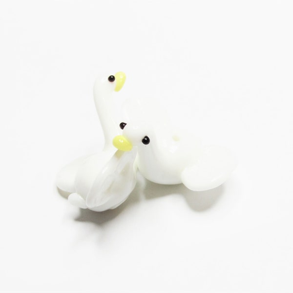 2 pc - 26 x 27 mm Goose white yellow lampwork glass bird beads animal unique handcrafted beading jewelry craft supplies miniature gift