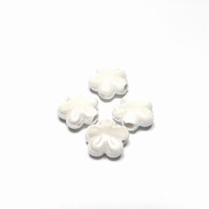 4 pc - 11 mm Flower ceramic porcelain off white shiny miniature beads beading jewelry craft supplies gift