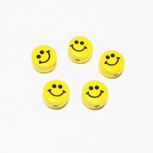 5 - 10 x 6 mm Smiley face yellow black round flat ceramic porcelain beads beading supplies craft supplies jewelry supplies